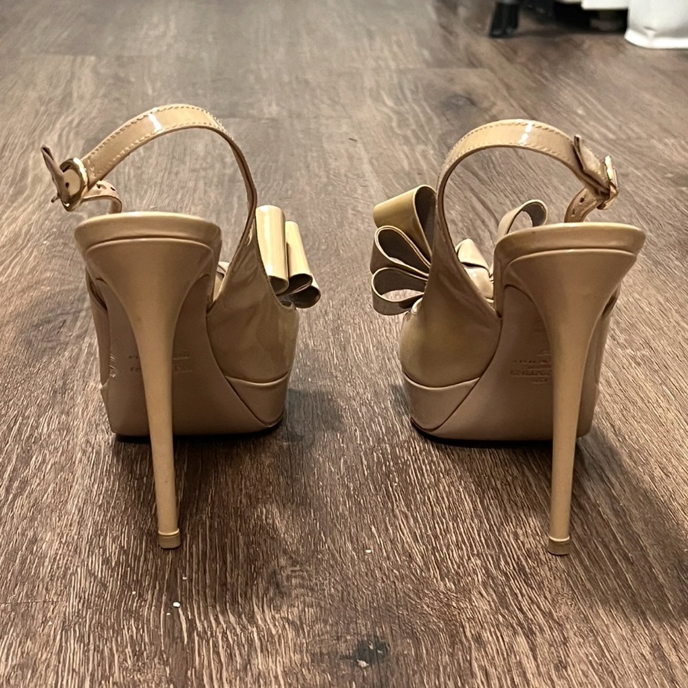 Valentino nude tan slingback bow peep toe high heels 120mm platform stiletto - Picture 3 of 8